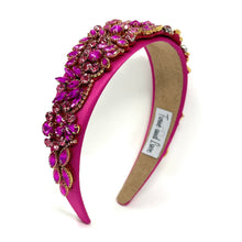 Load image into Gallery viewer, headband for women, fall headband, fuchsia baroque headband, fall winter headband, multicolor headband, bridal headband, bridal accessories, fuchsia luxurious hairband, luxurious hair band, unique embellished headband, unique headband, statement headband, custom bridal headband, fuchsia color accessories, embellished headband, gemstone headband, luxury headband, embellished headband, bling headband, baroque embellished headband, custom headband, jeweled baroque headband, evening hair accessory