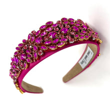 Load image into Gallery viewer, headband for women, fall headband, fuchsia baroque headband, fall winter headband, multicolor headband, bridal headband, bridal accessories, fuchsia luxurious hairband, luxurious hair band, unique embellished headband, unique headband, statement headband, custom bridal headband, fuchsia color accessories, embellished headband, gemstone headband, luxury headband, embellished headband, bling headband, baroque embellished headband, custom headband, jeweled baroque headband, evening hair accessory