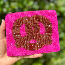 Load image into Gallery viewer, pretzel beaded Coin Purse Pouch, Beaded Coin Purse, pretzel Purse, pretzel Beaded Purse, Summer Coin Purse, Boho bags, Wallets for her, boho gifts, boho pouch, boho accessories, best friend gifts, tween girl gifts, pink beaded coin pouch, miscellaneous gifts, best seller, best selling items, bachelorette gifts, birthday gifts, preppy beaded wallet, party favors, bachelorette bag, money pouch, wallets for girls, bohemian wallet, batch gifts, mother’s day gift, pretzel lover gift, handmade gifts