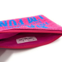 Load image into Gallery viewer, Pink pouch with blue text on a white background