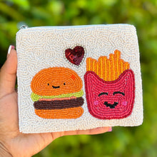 Load image into Gallery viewer, burger and fries beaded Coin Purse Pouch, burger fries bead Purse, burger fries Beaded Pouch, burger fries Purse, Boho bags, Wallets for her, boho pouch, boho accessories, bachelorette gifts, best friend gifts, miscellaneous gifts, best seller, best selling items, gifts for her, birthday gifts, preppy beaded wallet, party favors, bachelorette bag, money pouch, wallets for her, unique cute gifts, mother’s day gift, handmade gifts, birthday for her, resort pouch, card pouch, burger fries lover gift