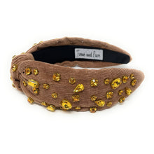 Load image into Gallery viewer, Thanksgiving Jeweled Headband, Fall headband, Autumn Hair Accessories, Autumn Headband, knot headband, boho headband, best selling items, Fall knotted headband, hairbands for women, thanksgiving  gifts,  Fall knot Headband, Fall accessories, beige corduroy headband, Corduroy headband, Statement headband, Christmas gifts, jeweled knot headband, Jeweled headband, Corduroy knot headband, Embellished headband, Autumn embellished headband, bejeweled headband