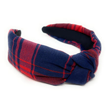 Load image into Gallery viewer, holiday Headband, holiday Knotted Headband, blue red plaid Knotted Headband, blue Plaid Hair Accessories, Plaid Headband, Best Seller, headbands for women, best selling items, knotted headband, hairbands for women, red plaid gifts, blue red knot Headband, School hair accessories, school plaid headband, Plaid uniform headband, Statement headband, school uniform, school uniform knot headband, blue Knotted headband, plaid headband, School Knot headband, plaid knot headband, blue red plaid