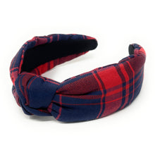 Load image into Gallery viewer, holiday Headband, holiday Knotted Headband, blue red plaid Knotted Headband, blue Plaid Hair Accessories, Plaid Headband, Best Seller, headbands for women, best selling items, knotted headband, hairbands for women, red plaid gifts, blue red knot Headband, School hair accessories, school plaid headband, Plaid uniform headband, Statement headband, school uniform, school uniform knot headband, blue Knotted headband, plaid headband, School Knot headband, plaid knot headband, blue red plaid