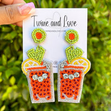 Load image into Gallery viewer, bloody mary beaded Earrings, beaded bloody mary Earrings, bloody mary Earrings, orange Beaded Earrings, vacation earrings, resort earrings, bachelorette beaded earrings, drink earrings, unique earrings, bloody mary seed bead earrings, bejeweled accessories, resort accessories, resort beaded earrings, gifts for mom, best friend gifts, birthday gifts, multicolor earrings, fancy earrings accessory, summer earrings, boho earrings, fancy rhinestone earrings, rhinestone earrings, embellished earrings