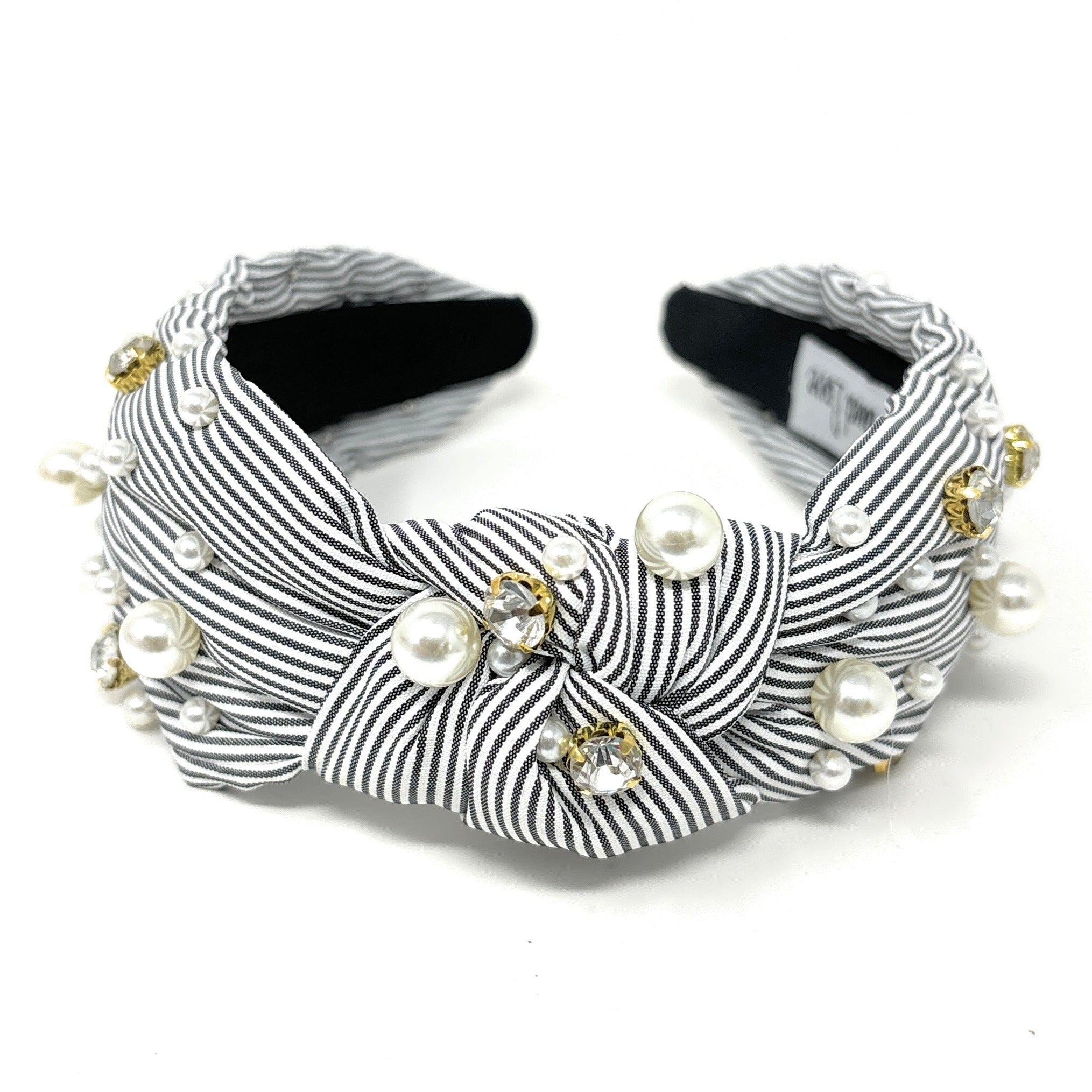 2 new Elegant Black and White Beaded Headbands QIANXUAN Crystal Rhinestone White Pearl Headband for Women  main image 2