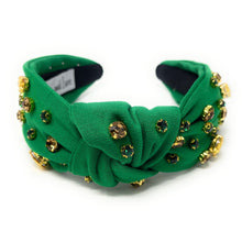 Load image into Gallery viewer, Green Gold Knot Jeweled Headband