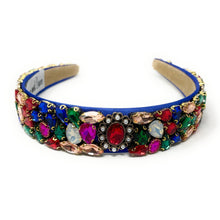 Load image into Gallery viewer, headband for women, fall headband, blue headband, fall winter headband, multicolor color headband, bridal headband, bridal accessories, Gold color hairband, multicolor hair band, unique multicolor headband, unique headband, statement headbands, blue bridal headband, baroque headband, multicolor hair accessories, embellished headband, gemstone headband, luxury headband, embellished headband, dainty headband, baroque embellished headband, custom headband, blue jeweled headband