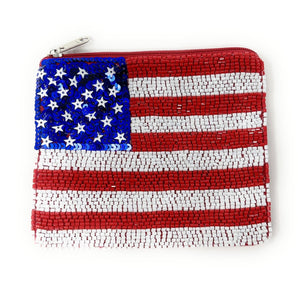 USA Flag Beaded Pouch Purse