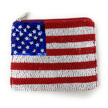 Load image into Gallery viewer, USA Coin Purse Pouch, USA Flag bead Purse, USA Beaded Pouch, Patriotic Purse, Boho bags, Wallets for her, boho pouch, boho accessories, bachelorette gifts, best friend gifts, miscellaneous gifts, best seller, best selling items, gifts for her, birthday gifts, preppy beaded wallet, party favors, bachelorette bag, money pouch, wallets for her, unique cute gifts, mother’s day gift, handmade gifts, Nashville gifts, patriotic accessories, Olympic gifts, credit card pouch, Fourth of July gifts, patriotism gifts