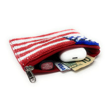 Load image into Gallery viewer, USA Coin Purse Pouch, USA Flag bead Purse, USA Beaded Pouch, Patriotic Purse, Boho bags, Wallets for her, boho pouch, boho accessories, bachelorette gifts, best friend gifts, miscellaneous gifts, best seller, best selling items, gifts for her, birthday gifts, preppy beaded wallet, party favors, bachelorette bag, money pouch, wallets for her, unique cute gifts, mother’s day gift, handmade gifts, Nashville gifts, patriotic accessories, Olympic gifts, credit card pouch, Fourth of July gifts, patriotism gifts