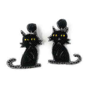 Halloween beaded Earrings, beaded halloween Earrings, halloween Earrings, Halloween Bead Earrings, earrings for halloween, black cat beaded earrings, spooky beaded earrings, black cat earrings, Unique earrings, statement earrings, Halloween jewelry, cat earrings, black cat, spooky cat earrings, costume jewelry, Holiday earrings, custom earrings, custom designs, cat earrings, dangling earrings, lightweight earrings, halloween accessories, halloween vibes, spooky vibes, handmade gifts