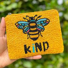 Load image into Gallery viewer, Be kind beaded Coin Purse Pouch, Beaded Coin Purse, bee kind beaded Purse, be kind Beaded Purse, Summer Coin Purse, Boho bags, Wallets for her, boho gifts, boho pouch, boho accessories, best friend gifts, tween girl gifts, miscellaneous gifts, best seller, best selling items, bachelorette gifts, birthday gifts, preppy beaded wallet, party favors, bachelorette bag, money pouch, wallets for girls, bohemian wallet, batch gifts, mother’s day gift, handmade gifts, birthday for her, bee lovers bag