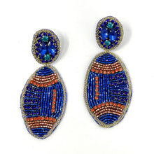 Load image into Gallery viewer, football Beaded Earrings, Florida Gators football Earrings, football Earrings, Gators Florida football, football earrings, Florida football earrings, blue orange football earrings, Florida Gators earrings, Red Devils earrings, University of Florida accessories, Gators earrings, Best selling items, birthday gifts, sport jewelry, sport bead earrings, football accessory, College gifts, Syracuse earrings, game day earrings, Mary Athletics, Florida beaded earrings, Florida University, Denver Broncos earrings 