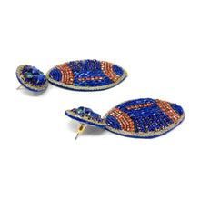Load image into Gallery viewer, football Beaded Earrings, Florida Gators football Earrings, football Earrings, Gators Florida football, football earrings, Florida football earrings, blue orange football earrings, Florida Gators earrings, Red Devils earrings, University of Florida accessories, Gators earrings, Best selling items, birthday gifts, sport jewelry, sport bead earrings, football accessory, College gifts, Syracuse earrings, game day earrings, Mary Athletics, Florida beaded earrings, Florida University, Denver Broncos earrings 