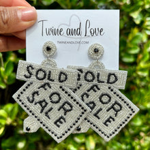 Load image into Gallery viewer, custom beaded Earrings, jeweled Earrings, real estate Beaded Earrings, realtor earrings, realtor jeweled earrings, handmade earrings, custom earrings, bejeweled accessories, silver jewelry accessories, embellished earrings, custom earrings, real estate agent gifts, birthday gifts, bohemian earrings, luxurious handmade accessories, party earrings, real state broker gifts, real estate agent earrings, rhinestone earrings, embellished earrings, party earrings, statement earrings, best selling items