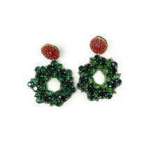 Load image into Gallery viewer, Green Wreath Jeweled Earrings