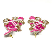 Load image into Gallery viewer, Roller Skate Beaded Earrings, beaded roller skate Earrings, Roller skate Earrings, Pink roller skates Beaded Earrings, pink bead earrings, Roller skate lover bead earrings, roller skate beaded earrings, roller skate pink earrings, Beaded earrings, pink bead earrings, pink seed bead earrings, pink accessories, summer accessories, pink earrings, gifts for mom, best friend gifts, birthday gifts, pink jewelry, pink bead earrings, barbie earrings accessory, summer earrings, barbie earrings