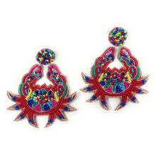Load image into Gallery viewer, crab Beaded Earrings, beaded crab Earrings, multicolor crab Earrings, colorful crab Beaded Earrings, crab bead earrings, crab lover bead earrings, crab beaded earrings, crab multicolor earrings, Beaded earrings, crab bead earrings, crab seed bead earrings, crab accessories, summer accessories, crab color earrings, gifts for mom, best friend gifts, birthday gifts, crab jewelry, pink bead earrings, sea earrings accessory, summer earrings, crab earrings