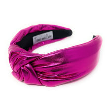 Load image into Gallery viewer, Fuchsia Headband, birthday Knotted Headband, shimmer Knot Headband, metallic Hair Accessories, shimmer knot Headband, Best Seller, headbands for women, best selling items, solid color knotted headband, hairbands for women, Christmas gifts, Solid color knot Headband, Solid color hair accessories, dark pink headband, solid headband, Statement headband, black headband, Holiday knot headband,  top knot solid hairband, New Years headband, Winter headband, Solid color headband, Valentines day 