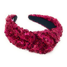 Load image into Gallery viewer, New Years Jeweled Headband, Holiday Headband, New Year’s Knotted Headband, New Years Hair Accessories, champagne Headband, Best Seller, New Year headband, best selling items, sequin knotted headband, Holiday gifts, New Years knot Headband, champagne hair accessories, Burgundy sequin headband, holiday headband, Sequin headband, embellished knot headband, jeweled knot headband, New Years Eve Jeweled headband, New Year Embellished headband, Custom headband, Unique headbands, handmade headbands