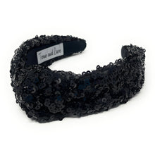 Load image into Gallery viewer, New Years Jeweled Headband, Holiday Headband, New Year’s Knotted Headband, New Years Hair Accessories, champagne Headband, Best Seller, New Year headband, best selling items, sequin knotted headband, Holiday gifts, New Years knot Headband, black hair accessories, Black sequin headband, holiday headband, Sequin headband, embellished knot headband, jeweled knot headband, New Years Eve Jeweled headband, New Year Embellished headband, Custom headband, Unique headbands, handmade headbands