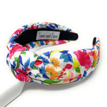 Load image into Gallery viewer, headband for women, summer Knot headband, Summer lover headband, floral knotted headband, pink rose top knot headband, multicolor top knotted headband, multi floral knotted headband, multicolored headband, tie dye hair band, flowers knot headbands, floral multicolor knot headband, statement headbands, top knotted headband, knotted headband, floral hair accessories, embellished headband, multi color knot headband, summer top knot headband, floral knotted headband