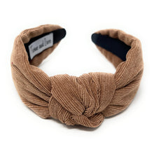 Load image into Gallery viewer, Fall Headband, Autumn Knotted Headband, brown Knot Headband, brown Hair Accessories, brown corduroy knot Headband, Best Seller, beige color headband, best selling items, solid color knotted headband, Fall Winter fashion, Christmas gifts, Solid color knot Headband, Solid color hair accessories, corduroy headband, solid knotted headband, Statement headband, Corduroy knot headband, Holiday knot headband, top knot solid hairband, corduroy headband, Winter headband, Solid color headband, best selling items