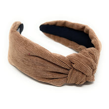 Load image into Gallery viewer, Fall Headband, Autumn Knotted Headband, brown Knot Headband, brown Hair Accessories, brown corduroy knot Headband, Best Seller, beige color headband, best selling items, solid color knotted headband, Fall Winter fashion, Christmas gifts, Solid color knot Headband, Solid color hair accessories, corduroy headband, solid knotted headband, Statement headband, Corduroy knot headband, Holiday knot headband, top knot solid hairband, corduroy headband, Winter headband, Solid color headband, best selling items