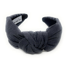 Load image into Gallery viewer, Fall Headband, Autumn Knotted Headband, Dark gray Knot Headband, gray Hair Accessories, gray corduroy knot Headband, Best Seller, Ivory color headband, best selling items, solid color knotted headband, Fall Winter fashion, Christmas gifts, Solid color knot Headband, Solid color hair accessories, corduroy headband, solid knotted headband, Statement headband, Corduroy knot headband, Holiday knot headband, top knot solid hairband, corduroy headband, Winter headband, Solid color headband, best selling items