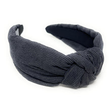 Load image into Gallery viewer, Fall Headband, Autumn Knotted Headband, Dark gray Knot Headband, gray Hair Accessories, gray corduroy knot Headband, Best Seller, Ivory color headband, best selling items, solid color knotted headband, Fall Winter fashion, Christmas gifts, Solid color knot Headband, Solid color hair accessories, corduroy headband, solid knotted headband, Statement headband, Corduroy knot headband, Holiday knot headband, top knot solid hairband, corduroy headband, Winter headband, Solid color headband, best selling items