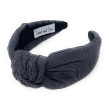 Load image into Gallery viewer, Fall Headband, Autumn Knotted Headband, Dark gray Knot Headband, gray Hair Accessories, gray corduroy knot Headband, Best Seller, Ivory color headband, best selling items, solid color knotted headband, Fall Winter fashion, Christmas gifts, Solid color knot Headband, Solid color hair accessories, corduroy headband, solid knotted headband, Statement headband, Corduroy knot headband, Holiday knot headband, top knot solid hairband, corduroy headband, Winter headband, Solid color headband, best selling items