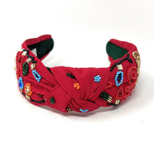 Load image into Gallery viewer, Red headband with colorful bead embellishments on a white background