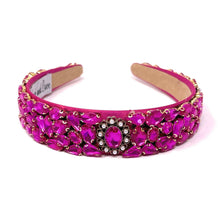 Load image into Gallery viewer, headband for women, fall headband, fuchsia headband, fall winter headband, multicolor color headband, bridal headband, bridal accessories, fuchsia color hairband, fuchsia hair band, unique multicolor headband, unique headband, statement headbands, pink bridal headband, baroque headband, pink hair accessories, unique baroque headband, gemstone headband, luxury headband, embellished headband, dainty headband, baroque embellished headband, custom headband, pink fuchsia jeweled headband