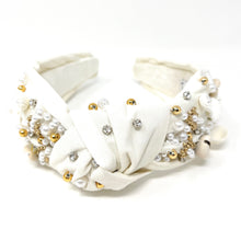 Load image into Gallery viewer, sea shell Jeweled Headband, shells Jeweled knot Headband, shells Jeweled Knot Headband, Jeweled Knot Headbands, sea shells Knotted Headband, white shells knotted headband, birthday gifts, headbands for women, white knotted headbands, hair accessories, vacation knot headband, embellished shell jeweled headband, bachelorette headband, Bachelorette gifts, embellished headband, summer Jeweled headband, seashells headband, tropical headband, bling headband, Sea headband, sea shells accessories 