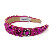 Load image into Gallery viewer, headband for women, fall headband, fuchsia headband, fall winter headband, multicolor color headband, bridal headband, bridal accessories, fuchsia color hairband, fuchsia hair band, unique multicolor headband, unique headband, statement headbands, pink bridal headband, baroque headband, pink hair accessories, unique baroque headband, gemstone headband, luxury headband, embellished headband, dainty headband, baroque embellished headband, custom headband, pink fuchsia jeweled headband