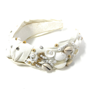 sea shell Jeweled Headband, shells Jeweled knot Headband, shells Jeweled Knot Headband, Jeweled Knot Headbands, sea shells Knotted Headband, white shells knotted headband, birthday gifts, headbands for women, white knotted headbands, hair accessories, vacation knot headband, embellished shell jeweled headband, bachelorette headband, Bachelorette gifts, embellished headband, summer Jeweled headband, seashells headband, tropical headband, bling headband, Sea headband, sea shells accessories 