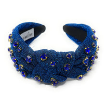 Load image into Gallery viewer, blue Jeweled Headband, blue headband, Autumn Hair Accessories, fall winter Headband, knot headband, boho headband, best selling items, fall knotted headband, hairbands for women, thanksgiving  gifts,  Fall knot Headband, Fall Winter accessories, shimmer knot headband, shimmer headband, Statement headband, Christmas gifts, jeweled knot headband, Jeweled headband, shimmery knot headband, Embellished headband, Autumn embellished headband, bejeweled headband, blue shimmer headband, New Years eve headband