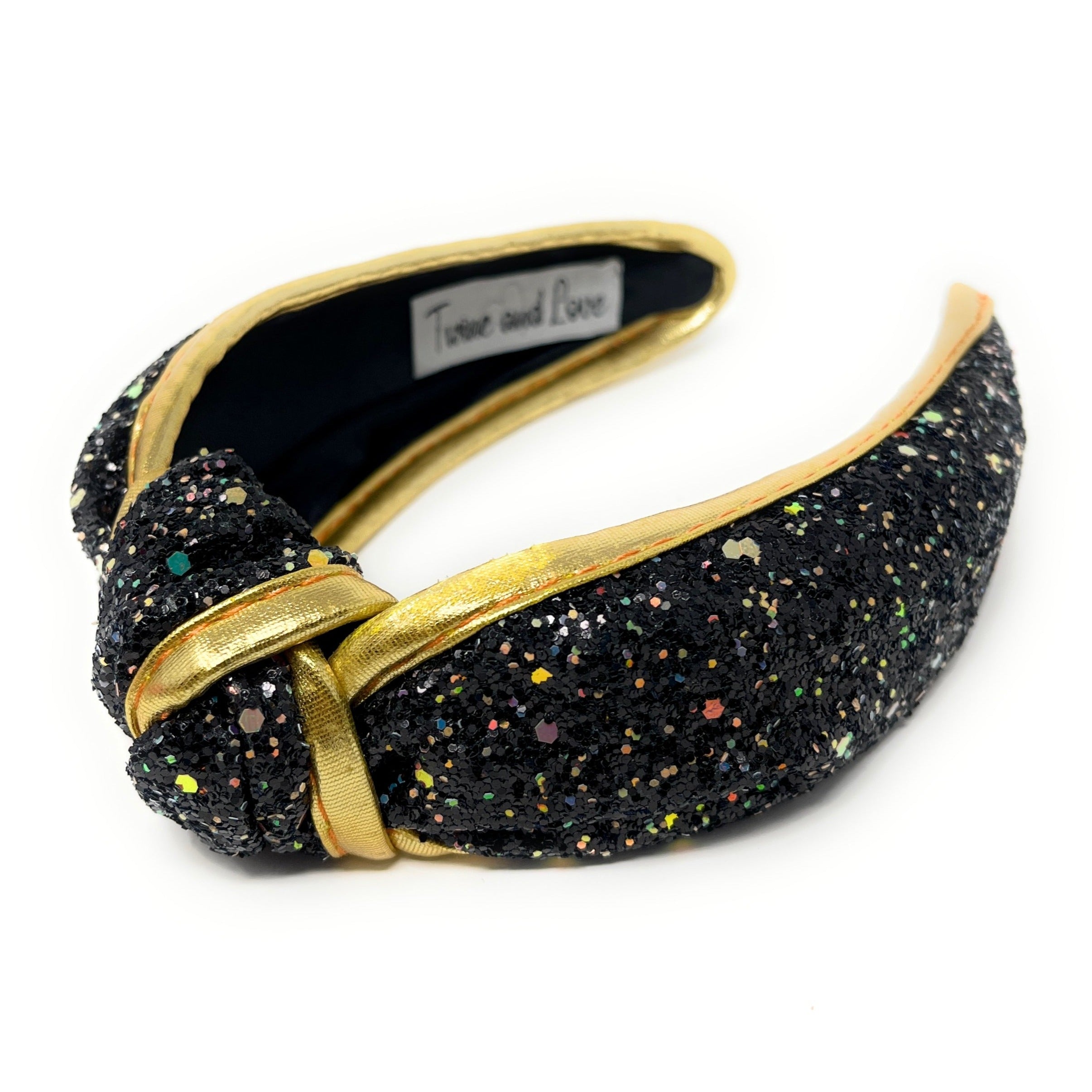 GOLD BLACK MULTICOLOR SPARKLE CRYSTAL KNOTTED HEADBAND FROG SAC Sequin Knot Headband, White Sparkly Hair  main image 3