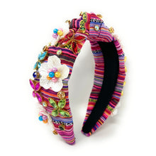 Load image into Gallery viewer, cinco de mayo Knot headband, cinco de mayo headband, mexican knotted headband, cinco de mayo accessories, fiesta knot headband, cambaya fabric headband, floral knotted headband, multicolor headband,  multicolor hair band, embellished headbands, Mexico headband, knotted headband, Cinco de Mayo knotted headband, Mexican hair accessories, light pink accessories, Summer headband, colorful headband, Mexican fabric accessories, custom headband, handmade headbands, bachelorette gifts, best selling items