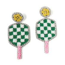 Load image into Gallery viewer, Pickleball Beaded Earrings, beaded Pickleball Earrings, Pickleball Earrings, Pickleball Bead Earrings, Pickleball earrings, Pickleball lover beaded earrings, Pickleball spirit wear beaded earrings, Pickleball team spirit earrings, Beaded earrings, Pickleball bead earrings, Pickleball seed bead earrings, Pickleball gifts, pickleball sport accessories, pickleball lover beaded accessories, Pickleball fan accessories, gifts for pickleball lover, Pickleball gifts for mom, best Selling items