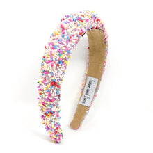 Load image into Gallery viewer, headbands for women, baroque headband, handmade headbands, sprinkle headband, confetti headband, sprinkles padded headband, birthday headband, birthday accessories, embellished headband, rhinestone headband, shimmer headband, multi color headband, cupcake headband, birthday gifts, confetti baroque headband, padded headband, luxury knot headband, knot headband, thick headband, custom headband, handmade headbands, custom headband, boho headband, birthday accessories, best selling items