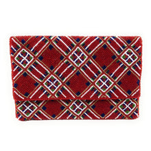 Load image into Gallery viewer, Christmas beaded clutch, Christmas clutch, Red green clutch, Christmas Accessories, Red Plaid beaded purse, Best Seller, Holiday Red clutch, best selling items, red green sequin clutch, Christmas gifts, Christmas sequin clutch, sequin accessories, Christmas bag, Red holiday clutch, Holiday gifts, Holiday purses, Christmas clutch, Red beaded clutch, Green beaded clutch, red tartan beaded clutch, Holiday Bags, evening clutches, Elegant evening clutch, holiday crossbody bag, red tartan clutch