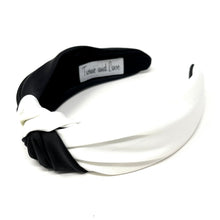 Load image into Gallery viewer, black white Headband, Autumn Knotted Headband, black Knot Headband, black and white Hair Accessories, white black knot Headband, Best Seller, black white color headband, best selling items, solid color knotted headband, Fall Winter fashion, Christmas gifts, Solid color knot Headband, Solid color hair accessories, black and white headband, Statement headband, boho knot headband, Holiday knot headband, top knot solid hairband, handmade headbands, winter headband, Solid color headband, satin headband