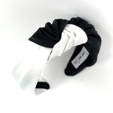Load image into Gallery viewer, black white Headband, Autumn Knotted Headband, black Knot Headband, black and white Hair Accessories, white black knot Headband, Best Seller, black white color headband, best selling items, solid color knotted headband, Fall Winter fashion, Christmas gifts, Solid color knot Headband, Solid color hair accessories, black and white headband, Statement headband, boho knot headband, Holiday knot headband, top knot solid hairband, handmade headbands, winter headband, Solid color headband, satin headband