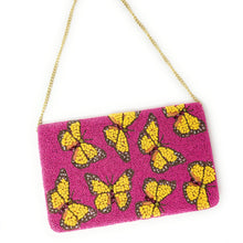 Load image into Gallery viewer, butterfly beaded clutch purse, pink bead purse, beaded bag, tropical handbag, beaded bag, butterfly clutch, birthday gift for her, clutch bag, seed bead purse, engagement gift, party clutches, unique gifts, butterfly purse, gifts to vacation, resort gifts, wedding gift, evening bags, Summer beaded clutch purse, birthday gift for her, summer clutch, seed bead purse, beaded bag, summer bag, boho purse, butterflies beaded clutch purse, unique bags, best selling items, handmade gifts, handmade bag purse, custom