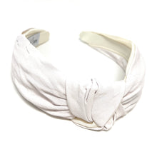 Load image into Gallery viewer, Ivory Headband, birthday Knotted Headband, PU leather Knot Headband, vegan Hair Accessories, knotted Headband, Best Selling items, headbands for women, best selling items, solid color knotted headband, hairbands for women, Christmas gifts, Solid color knot Headband, Solid color hair accessories, solid headband, Statement headband, Ivory knotted headband, Holiday knot headband, top knot solid hairband, Winter headband, Solid color headband, ivory vegan headband, knot headband, custom headband 