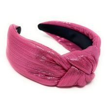 Load image into Gallery viewer, Pink Headband, birthday Knotted Headband, shimmer Knot Headband, metallic Hair Accessories, pink knot Headband, Best Selling items, new years headband, best selling items, solid color knotted headband, Pink lover gifts, Solid color knot Headband, Solid color hair accessories, handmade headband, solid headband, Statement headband, pink knotted headband, Holiday knot headband, top knot solid hairband, Valentine’s day headband, Valentines day headband, Solid color headband, pink shimmer headband