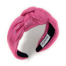 Load image into Gallery viewer, Pink Headband, birthday Knotted Headband, shimmer Knot Headband, metallic Hair Accessories, pink knot Headband, Best Selling items, new years headband, best selling items, solid color knotted headband, Pink lover gifts, Solid color knot Headband, Solid color hair accessories, handmade headband, solid headband, Statement headband, pink knotted headband, Holiday knot headband, top knot solid hairband, Valentine’s day headband, Valentines day headband, Solid color headband, pink shimmer headband