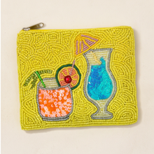 Load image into Gallery viewer, Colorful hand beaded cocktail pouch featuring a martini glass and citrus drink, perfect for happy hour and summer accessories.